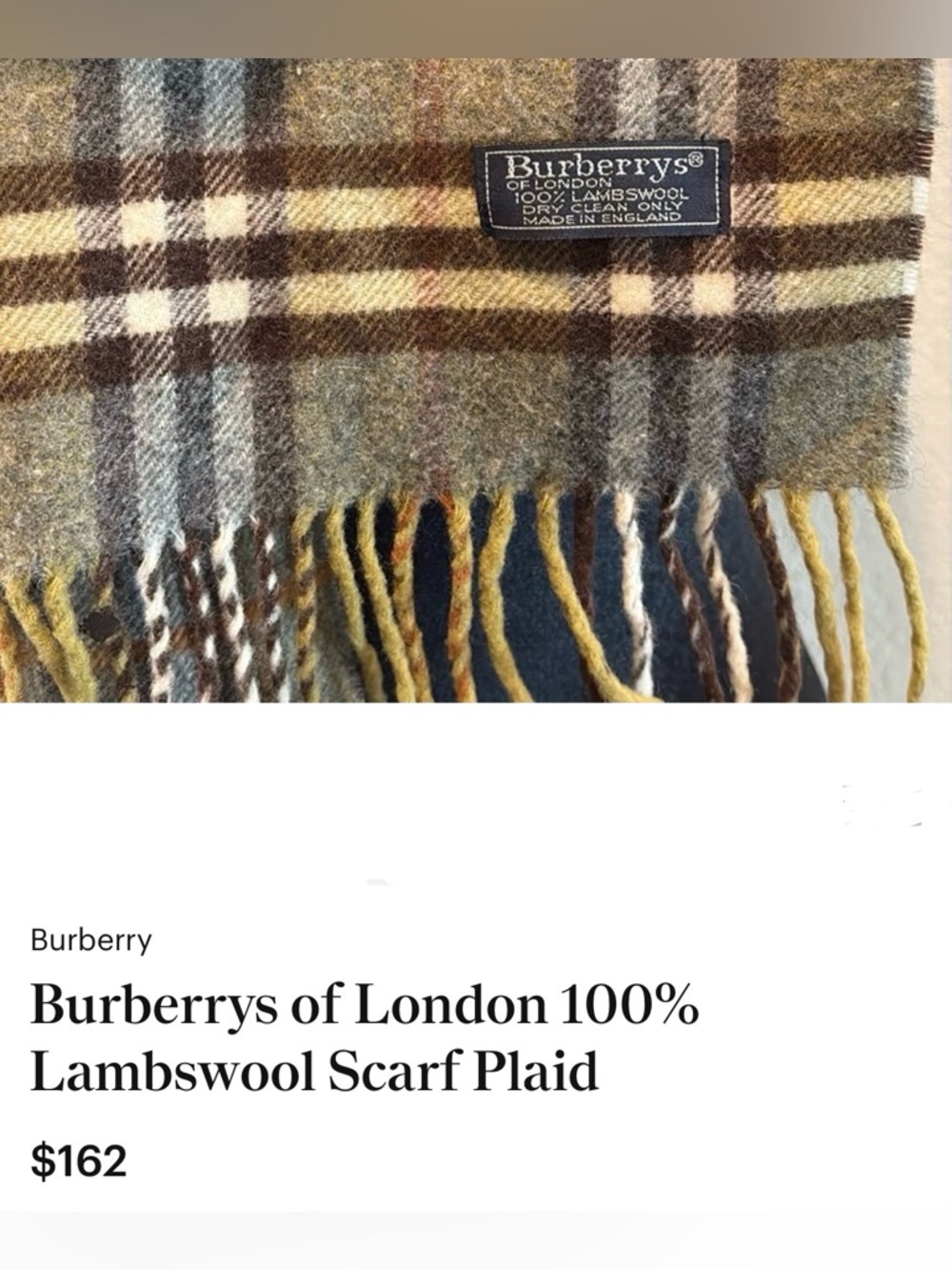 Burberry  Gray Plaid  100% LambWool Scarf with Fringe - Picture 2 of 11